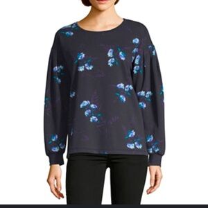 New Liz Claiborne Black with Blue Floral Drop Puff Sleeve Top Size XXL